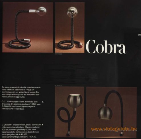 Raak Cobra Table And Floor Lamp, Also Called Serpent - D-2130.00, D-2020.00. (You can find the Raak Serpent - Cobra D- 2124 table lamp on this website)