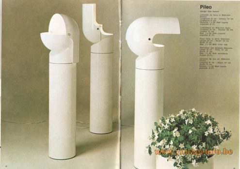 Artemide Catalogue 1973. Artemide Pileo Floor Lamp, Design: Gae Aulenti.