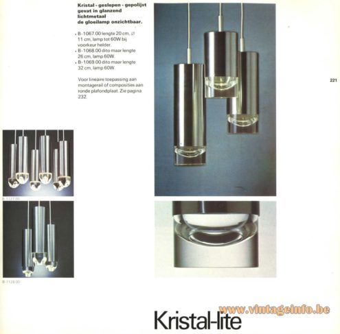 Raak Chandelier - Pendant Lights 'Kristal-lite' - (crystal lite) B-1067, B-1068, B-1069