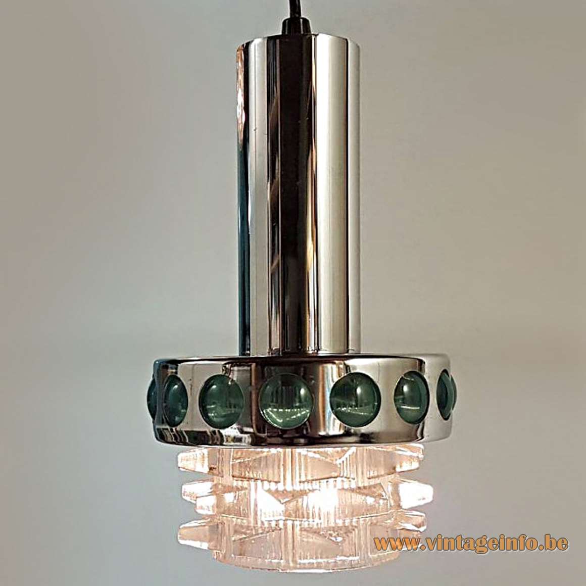 1960s Red Glass & Chrome Chandelier - Green version