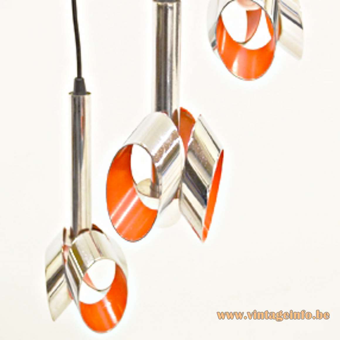 1960s Red Glass & Chrome Chandelier - Massive Lighting Chrome Pendant Chandelier