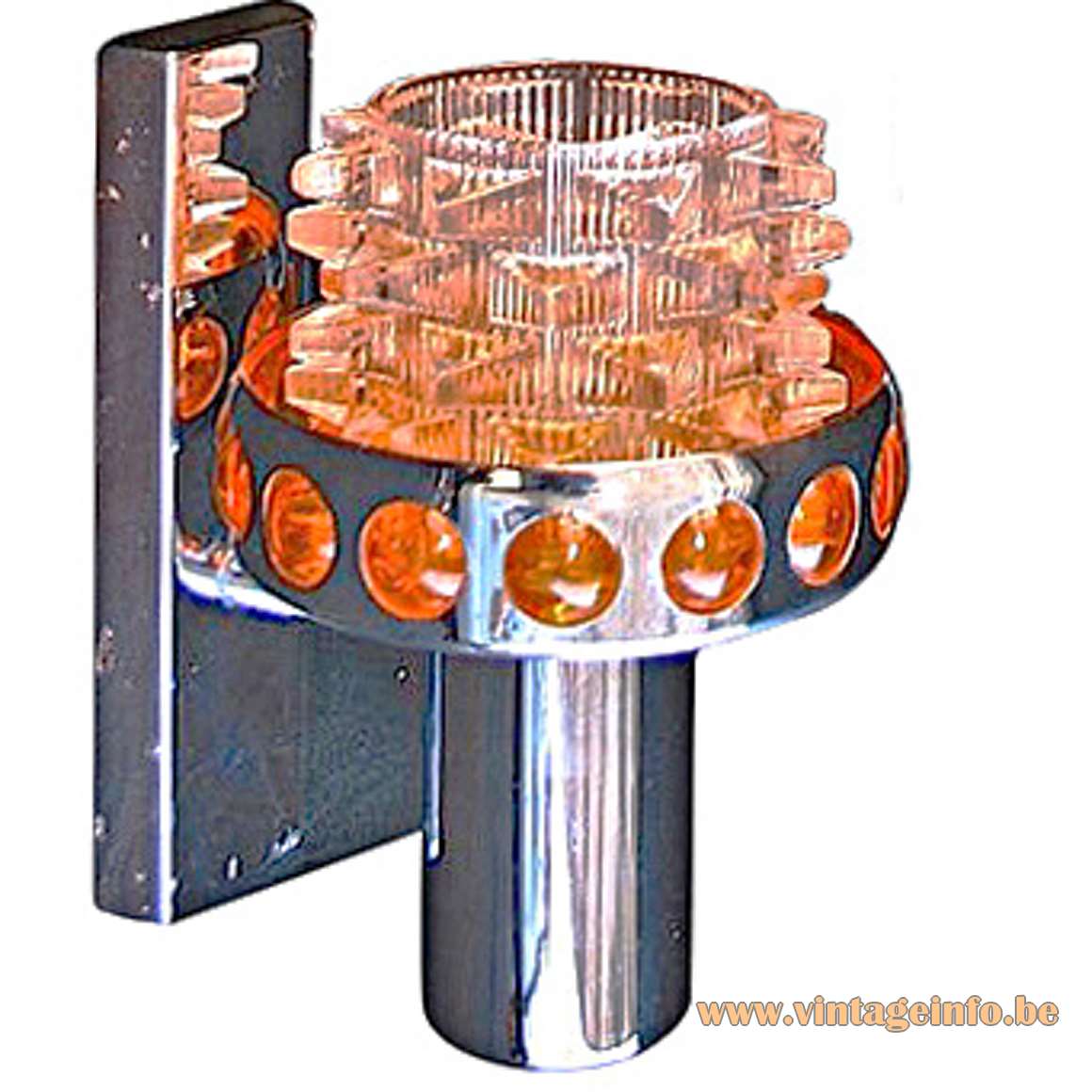 1960s Red Glass & Chrome Chandelier - Orange Wall Lamp