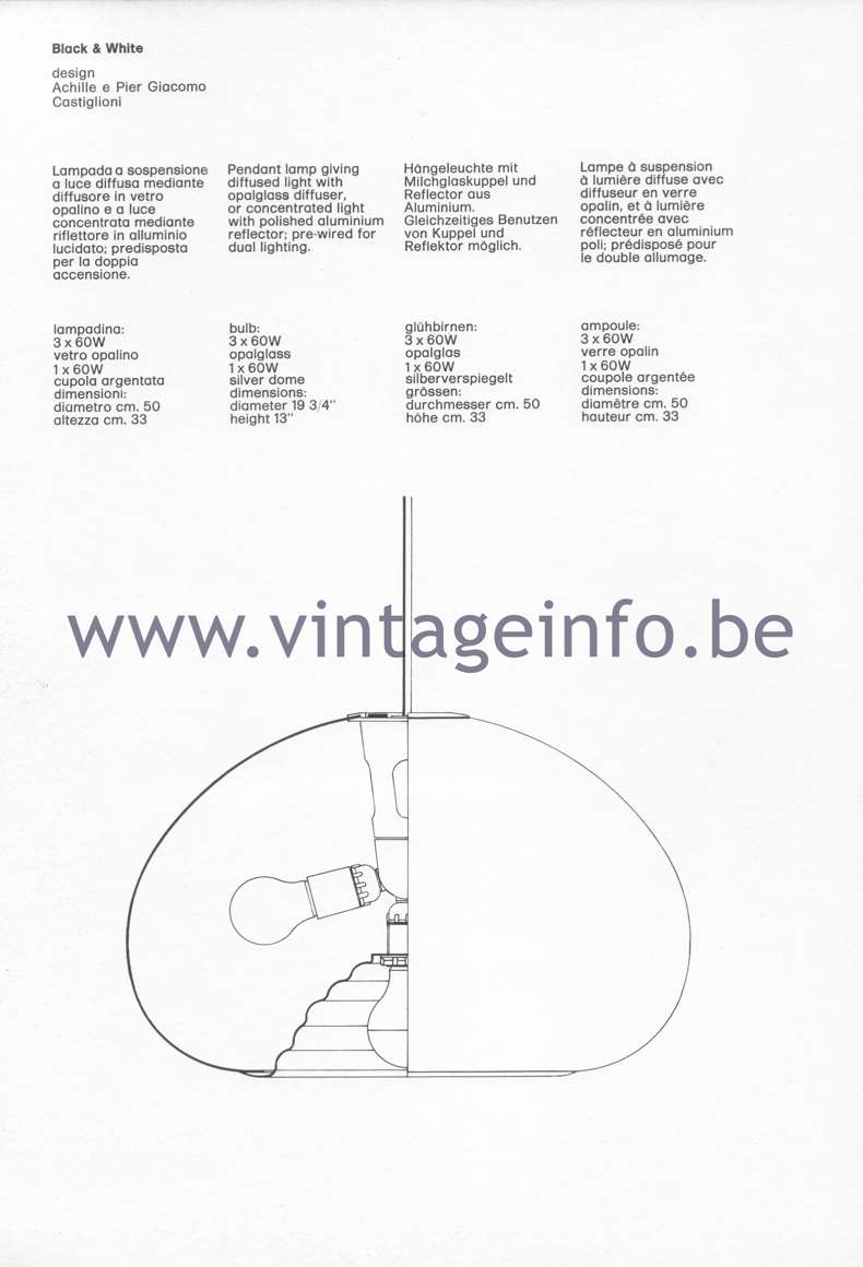 Flos Catalogue 1980 - Black & White lamp, design Achille & Pier Giacomo Castiglioni