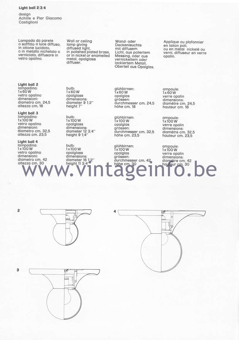 Flos Catalogue 1980 – Light ball 2 3 4, design Achille & Pier Giacomo Castiglioni