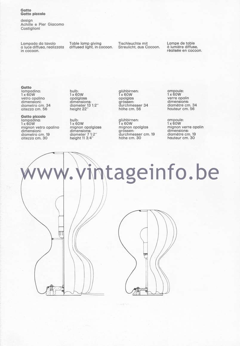 Flos Catalogue 1980 – Gatto & Gatto piccolo, design Achille & Pier Giacomo Castiglioni