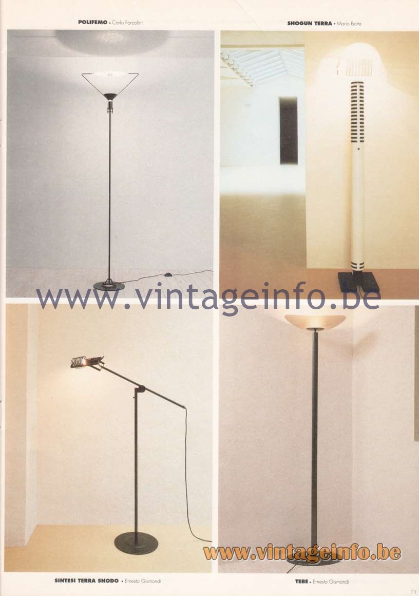 Artemide Catalogue 1992 - Floor Lamps - Shogun Terra, Polifemo, Sintesi Terra Shodo, Tebe