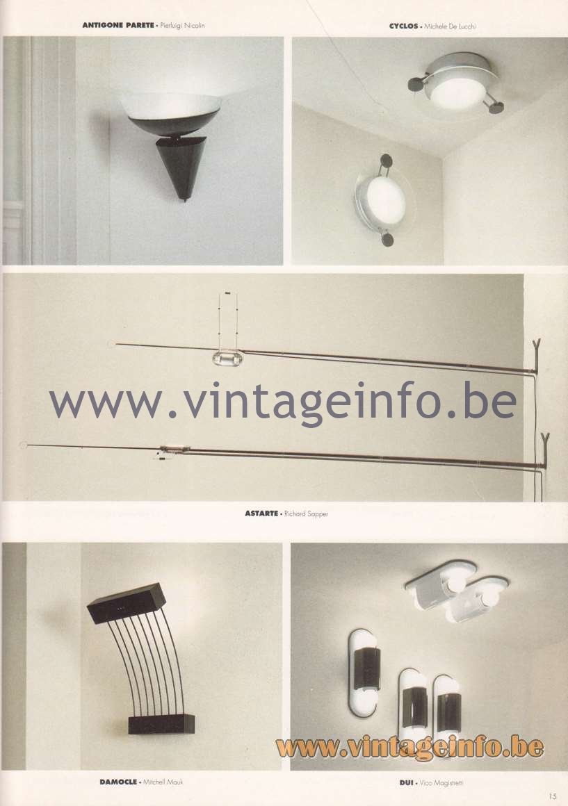 Artemide Catalogue 1992 – Wall & Ceiling Lamps Antigone, Cyclos, Astarte, Damocle, Dui