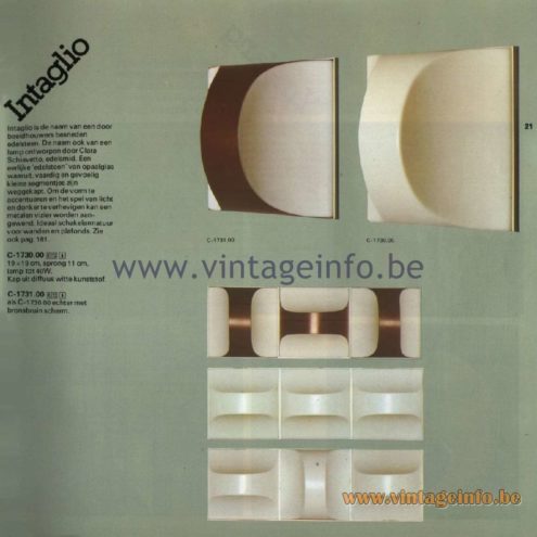 Raak Catalogue 11, 1978 - Raak Intaglio Wall Lamp C-1730.00, C1731.00
