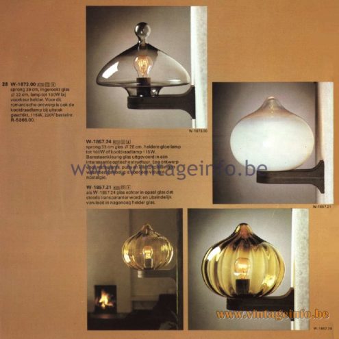 Raak Catalogue 11, 1978 - Raak Boeglicht (Bow light) Wall Lamp B-1873.00, B-1875.24, W-1857.21, W-1857.24