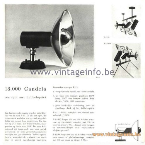 Raak Catalogue 5, 1962 – Raak Spotlight R-13 - 18.000 Candela