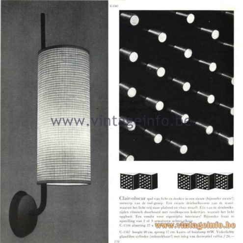 Raak Catalogue 5, 1962 – Raak Wall Lamps C-1516, C-1567 & Raak Clair-Obscur