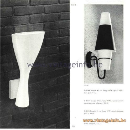 Raak Catalogue 5, 1962 – Raak Wall Lamps C-1544, C-1557, C-1556, C-1549