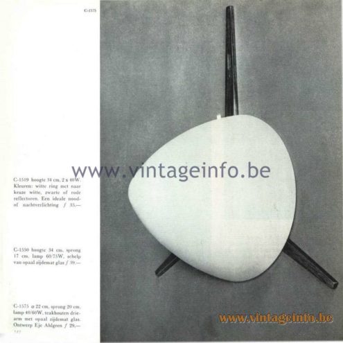 Raak Catalogue 5, 1962 – Raak Wall Lamps C-1519, C-1550, C-1575