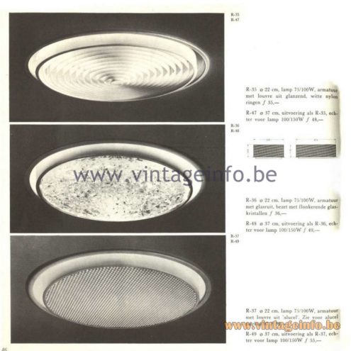 Raak Catalogue 5, 1962 – Raak Ceiling Lamp/Recessed Luminaire R-35, R-36, R-37, R-47, R-48, R-49