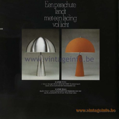 Raak Catalogue 11, 1978 – Raak Table Lamp Parachute, D-2134.11, D-2134.16 