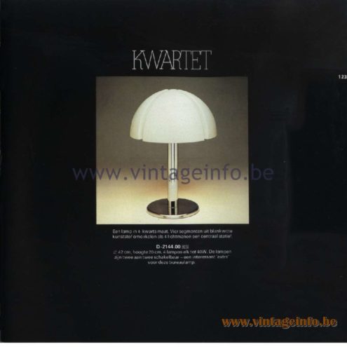 Raak Catalogue 11, 1978 – Raak Table Lamp Kwartet, D-2144.00