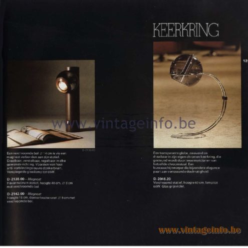 Raak Catalogue 11, 1978 – Raak Table Lamps Magneet Lampen - Magnet Lamps D-2138.00, D-5142.00 and Keerkring D-2046.20