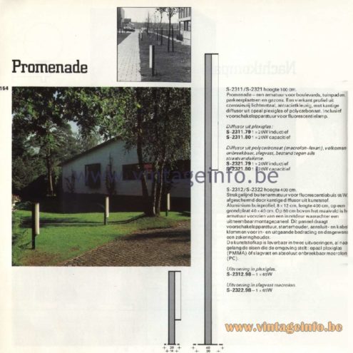 Raak Catalogue 11, 1978 - Promenade Outdoor lamps S-2311/S-2321, S-2311.79, S-2311.80, S-2321.79, S-2321.80, S-2312.98, S-2322.98