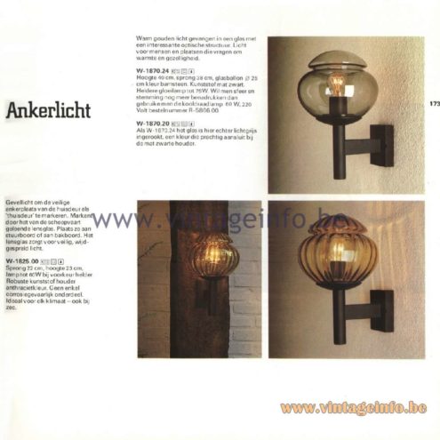Raak Catalogue 11, 1978 - Outdoor Lamps W-1870.24, W-1870.20
