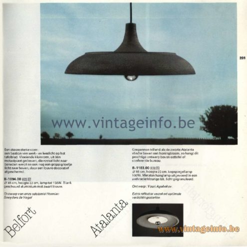 Raak Catalogue 11, 1978 - Atalanta Pendant Lamp. Design Youri Agabekov.