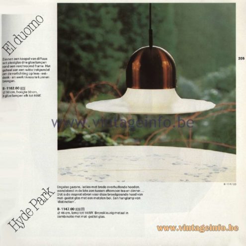 Raak Catalogue 11, 1978 - Hyde Park Pendant Lamp