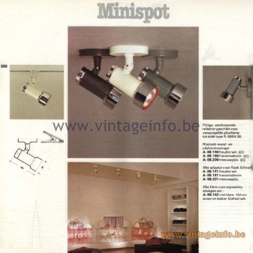 Raak Catalogue 11, 1978 - Raak Minispot Spot Light A-98.140, A-98.160, A-98.200, A-98.141, A-98.161, A-98.201, A-98.142
