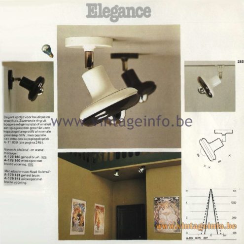Raak Catalogue 11, 1978 - Raak Elegance Spot Light A-179.160, A-179.140, A-179.161, A-179.141 