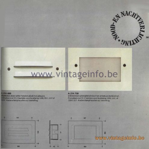 Raak Catalogue 11, 1978 - Raak Nood- En Nachtverlichting (emergency and night lighting) A-214.680, A-214.700