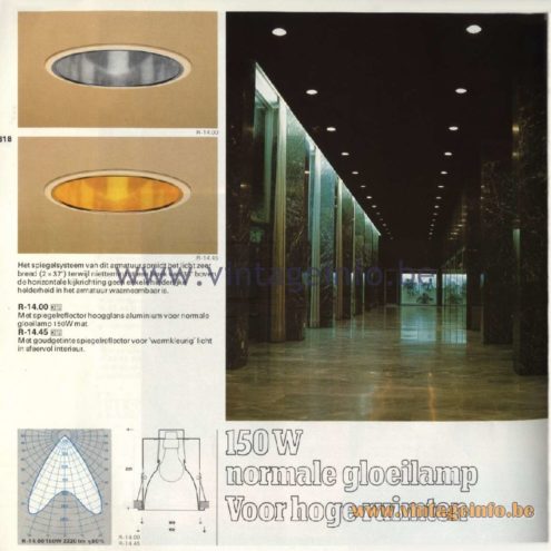 Raak Catalogue 11, 1978 - 150 W normale gloeilamp. Voor hoge ruimten - 150 W normal light bulb. For high spaces. R-14.00, R-14.45