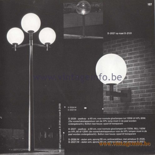 Raak Amsterdam Light Catalogue 8 - 1968 - Raak Outdoor Lighting D-2026, D-2027 - Paalkop - Pile head