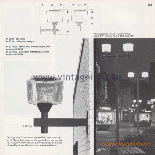 Raak Amsterdam Light Catalogue 8 - 1968 - Raak Outdoor Lighting D-2033, D-2034 - Paalkop - Pile head
