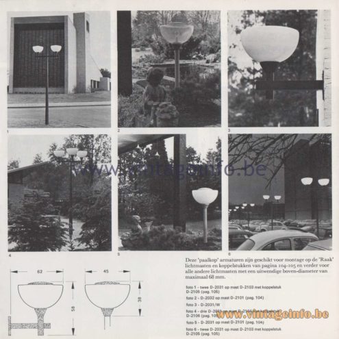Raak Amsterdam Light Catalogue 8 - 1968 - Raak Outdoor Lighting D-2031, D-2032 - Paalkop - Pile head