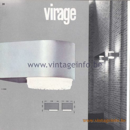 Raak Amsterdam Light Catalogue 8 - 1968 - Raak Wall Lamp Virage C-1685, C-1686, C-1695, C-1696 