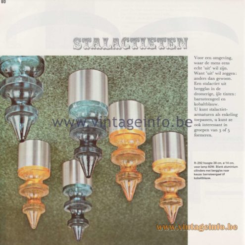 Raak Amsterdam Light Catalogue 8 - 1968 - Raak Flush Mounts Stalactieten (stalactites) R-292, Design: Nanny Still-Mackinney 