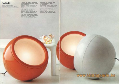 Artemide Catalogue 1973. Artemide Pallade Floor Lamp, Design: Studio Tetrarch, Adelaide Bonati, Silvio Bonatti, Enrico De Munari, Caria Federspiel