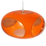 Luigi Colani UFO pendant lamp orange plastic oval globe 4 smoked brown windows E27 socket 1960s 1970s