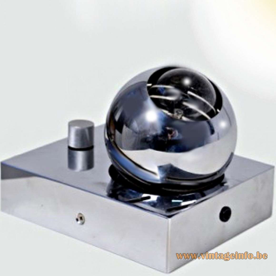 Arredoluce - Angelo Lelii Small Chromed Table Lamp - Model 14098 Student. Designed in 1970. Frosted steel, magnetized adjustable globe in chrome.