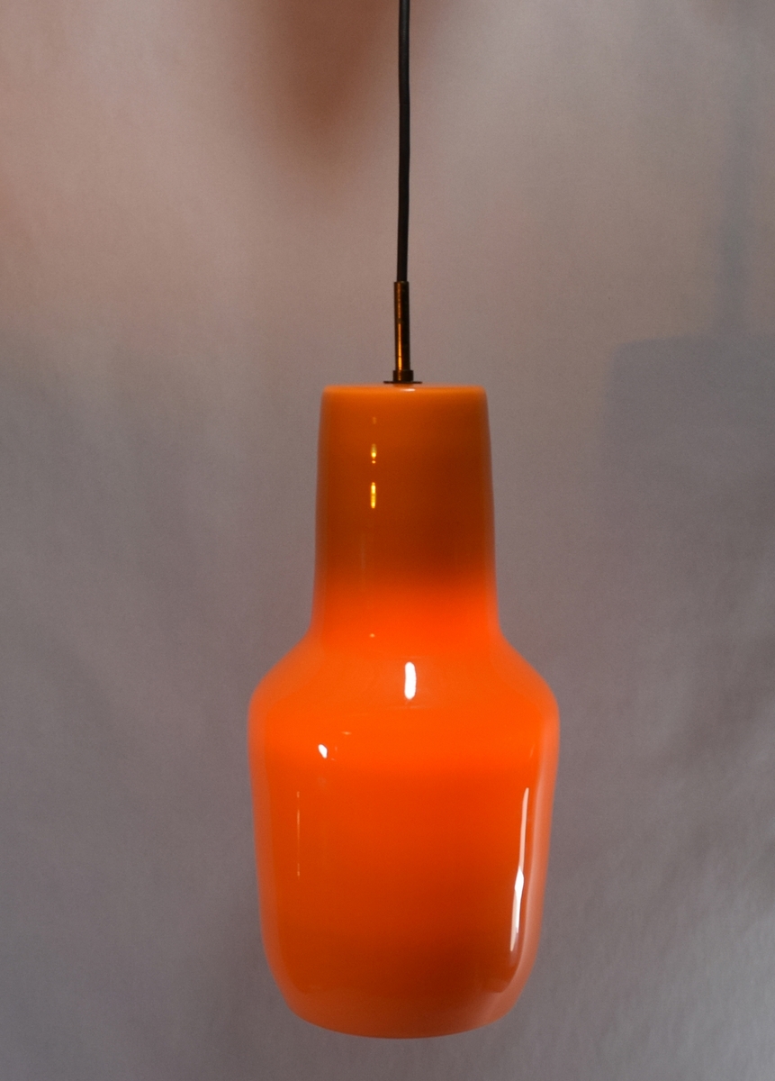 Massimo Vignelli Venini pendant lamp elongated design hand-blown dark orange Murano glass 1950s 1960s Italy