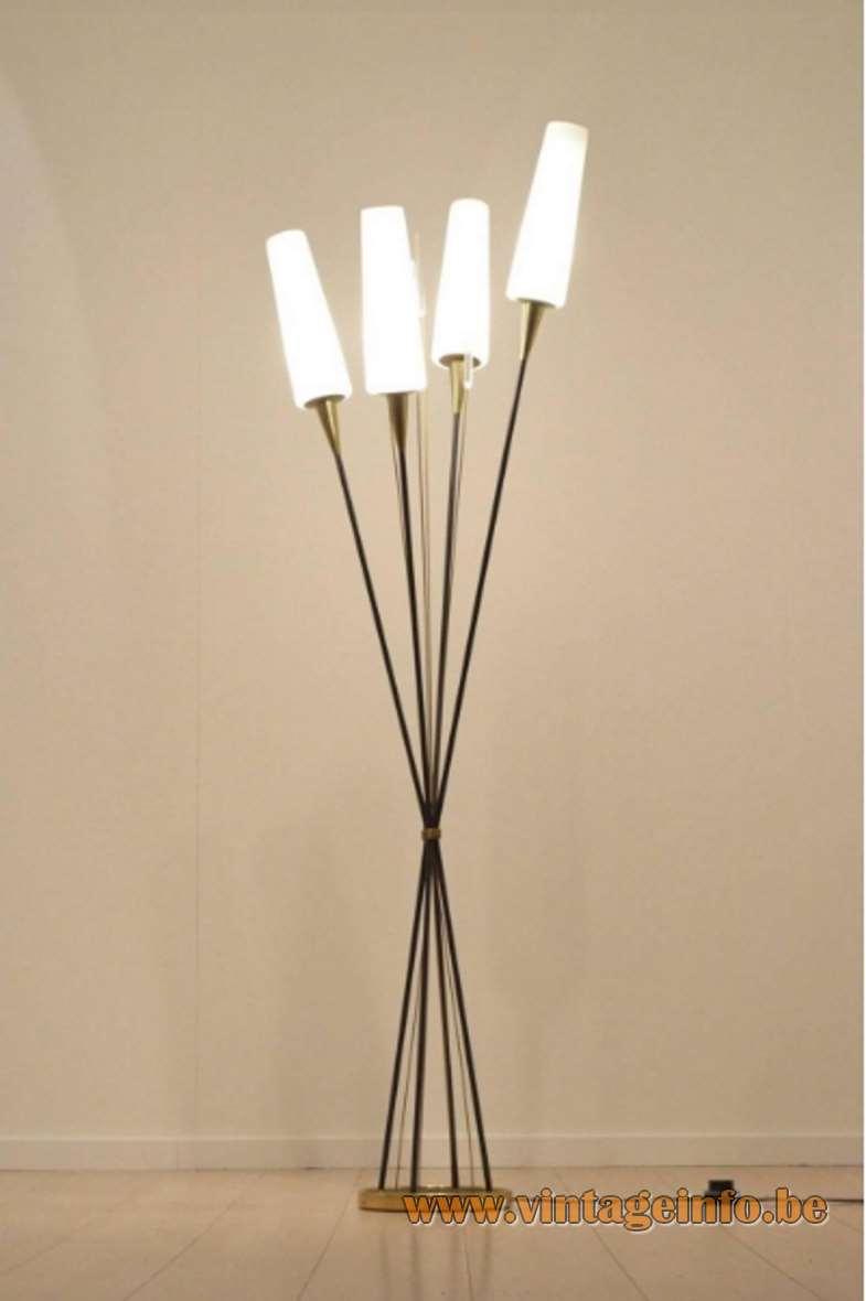 Lunel 1950s, 1960s Floor Lamp - 4 white glass lampshades