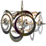 1960s chrome Saturn chandelier metal rings orbiting plastic planets space age iron chain 3 E14 sockets