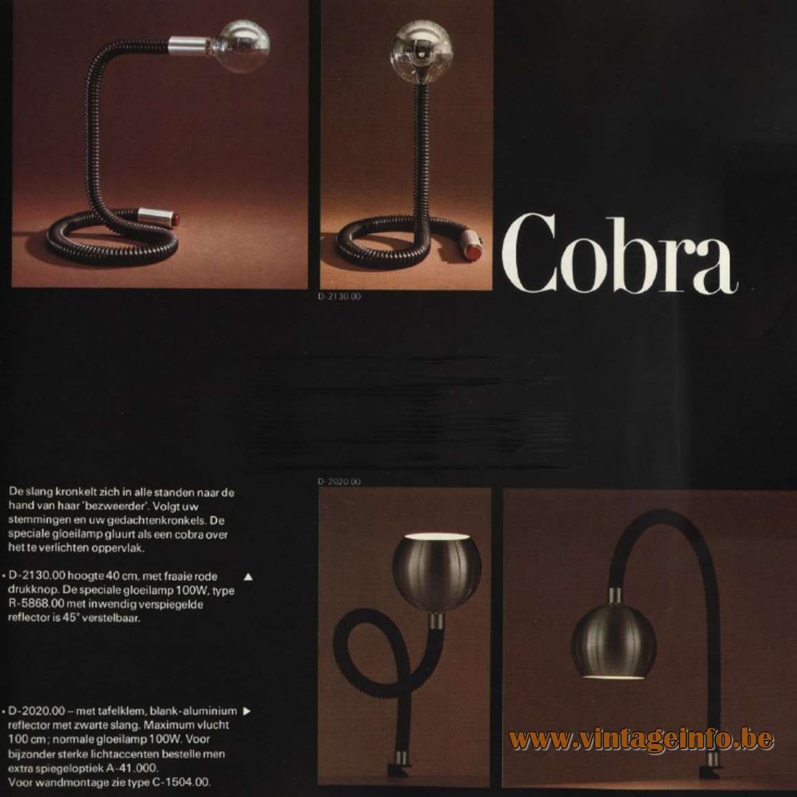 Raak Cobra Table or Desk Lamp and Clamp Lamp - Catalogue 9 - 1972