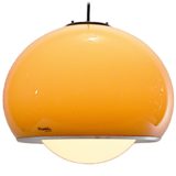 iGuzzini Bud pendant lamp brown acrylic Perspex globe lampshade chrome ring Harvey Guzzini 1960s 1970s Italy