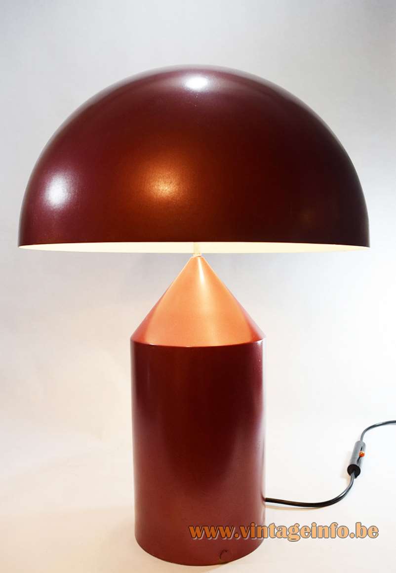 Oluce Atollo table lamp tubular aluminium base conical top mushroom lampshade 1970s Italy awarded design dimmer