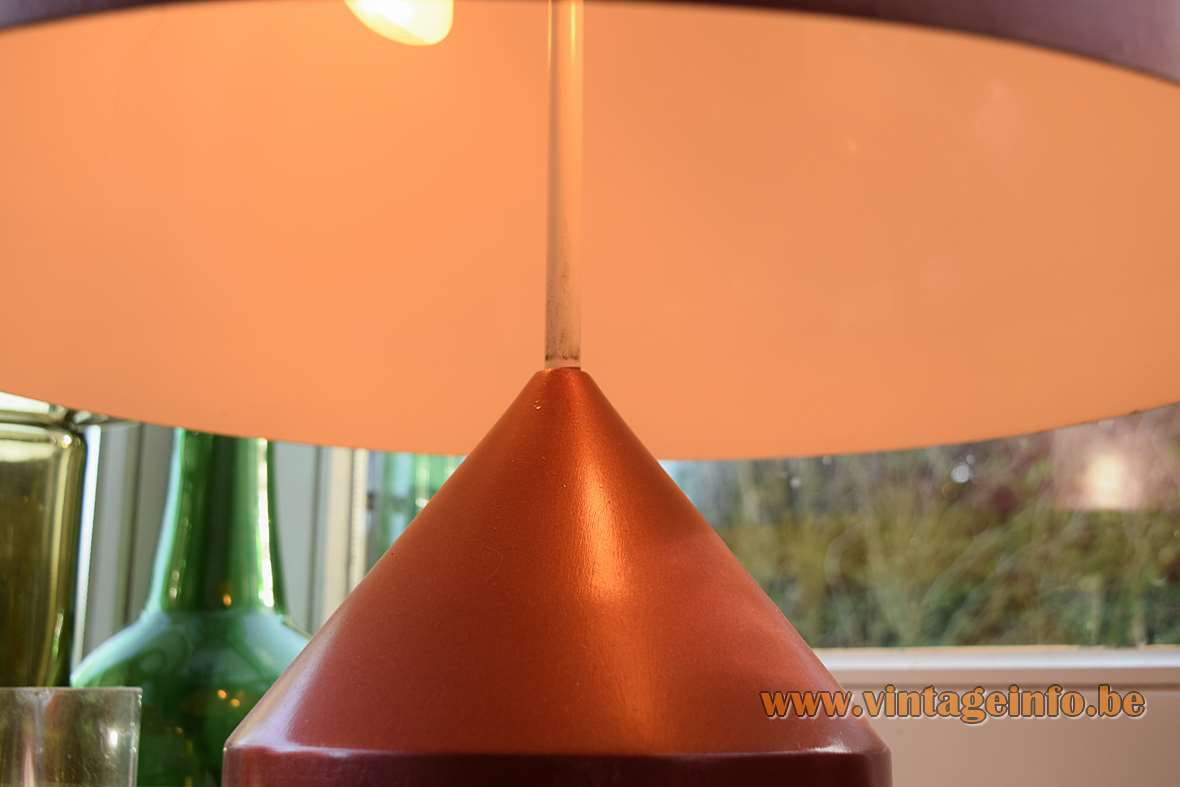 Oluce Atollo table lamp tubular aluminium base conical top mushroom lampshade 1970s Italy awarded design dimmer