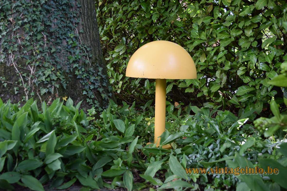 BEGA mushroom garden lamps 1970s yellow aluminium white acrylic diffuser E27 socket Germany vintage outdoor light