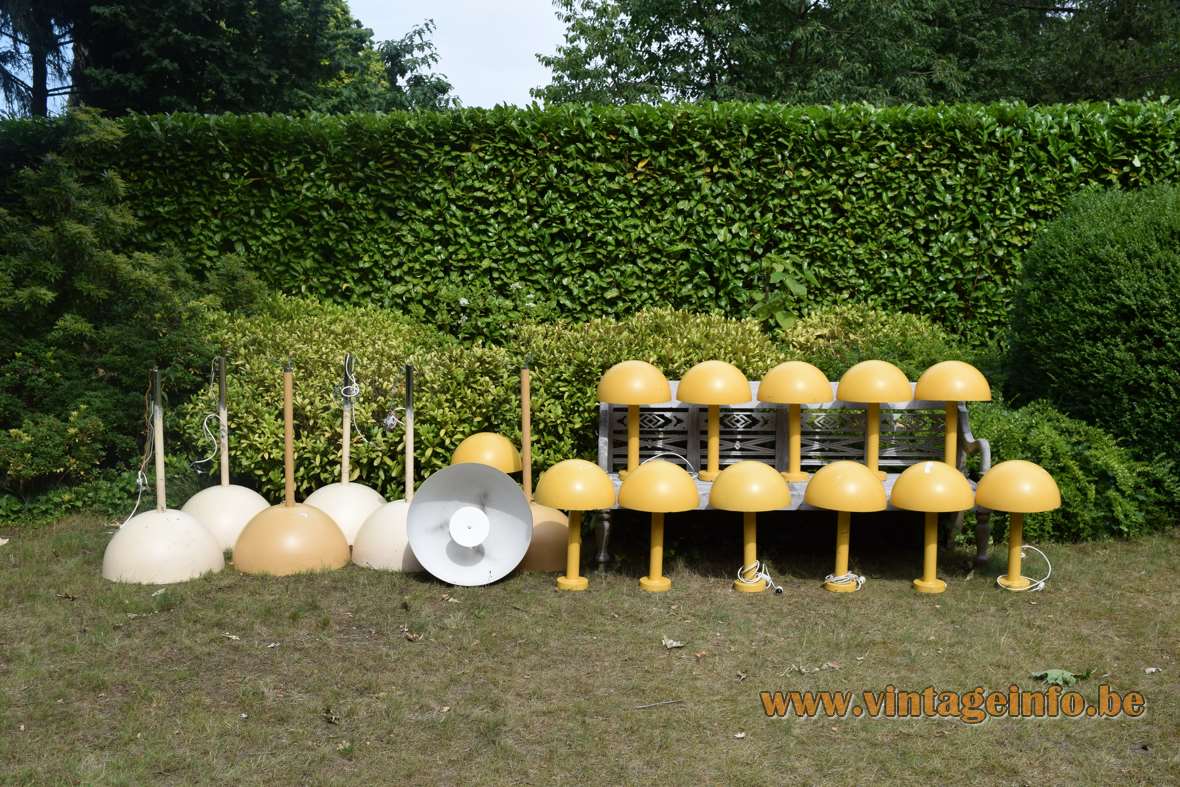 BEGA mushroom garden lamps 1970s yellow aluminium white acrylic diffuser E27 socket Germany vintage outdoor light