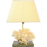 Cauliflower coral table lamp with a green marble base metal rod conical lampshade 1970s E27 socket