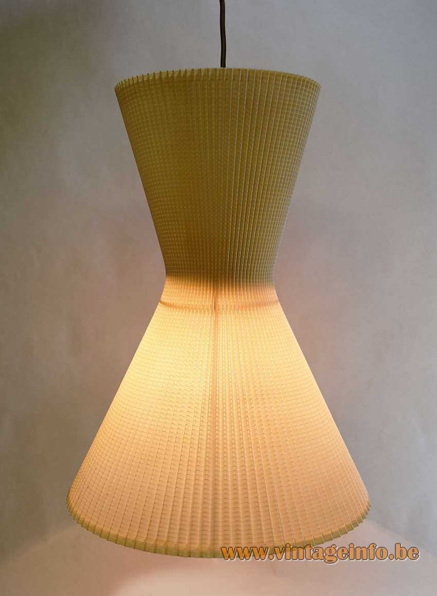 Diabolo pendant lamp beige folded cotton wrapped around steel wire frame 1950s 1960s Yo-Yo E27 socket