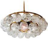 1960s DORIA snowball chandelier 27 swirled glass globes balls brass frame 1970s Germany vintage light