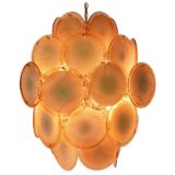 Gino Vistosi salmon pink discs chandelier 36 Murano glass dishes chrome wire frame Mazzega 1960s 1970s